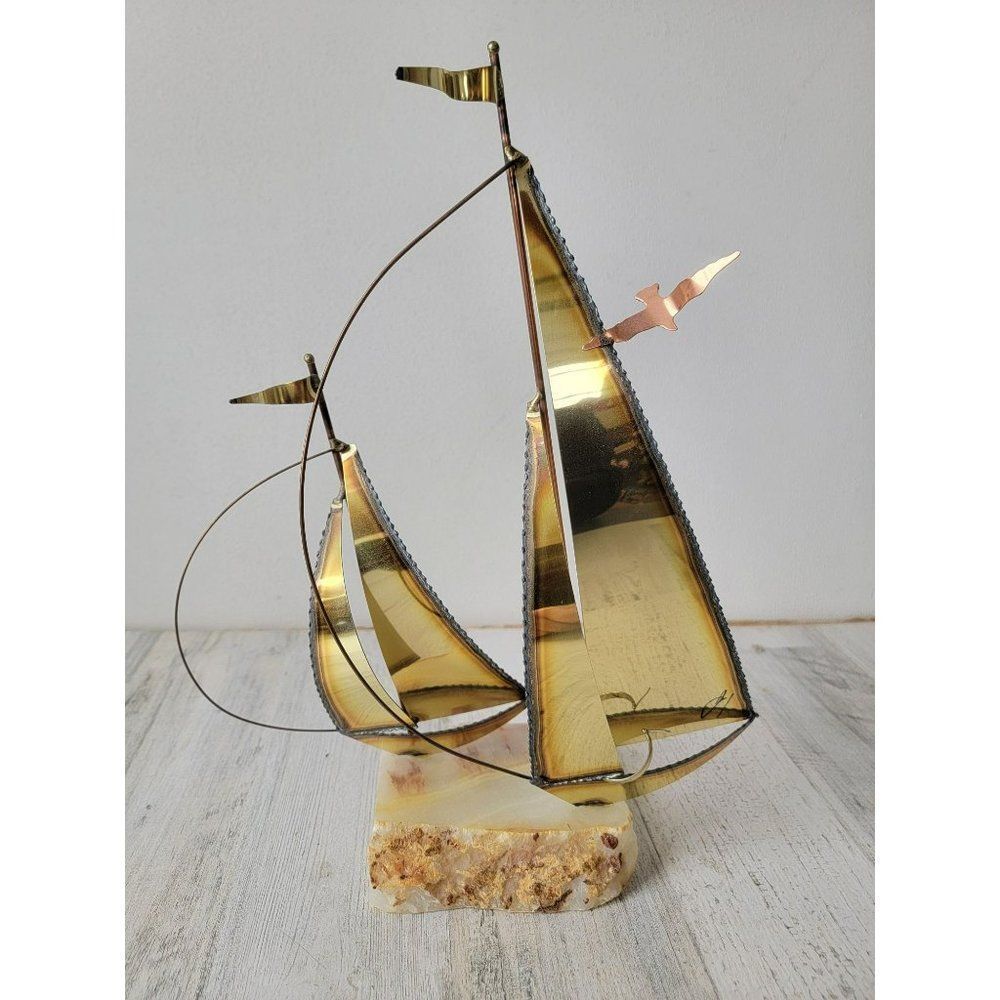Mario Jason metal‎ sailboat Crystal figure home decor
